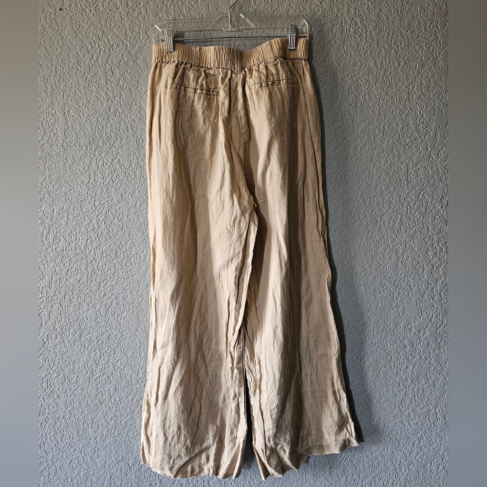 Magaschoni Cream Wide-Leg Linen-Blend Chinos Size M - Picture 2 of 6